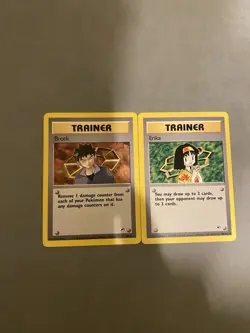 Pokemon Trainer Cards Brock & Erika Set Vintage Gym Heroes 93/102, 100/132 - Image 1