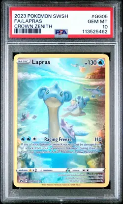 2023 POKEMON SWORD & SHIELD CROWN ZENITH #GG05 FULL ART/LAPRAS PSA 10 - Image 1
