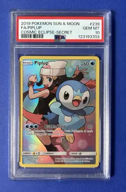 2019 Pokemon Sun & Moon FA/Piplup Cosmic Eclipse-Secret #239 PSA 10 GEM MT - Image 1