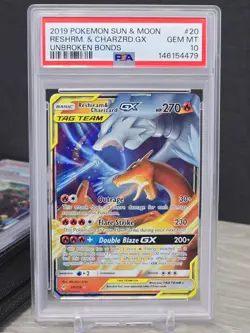 Pokemon Card Reshiram & Charizard GX 20/214 Sm-Unbroken Bonds 2019 Holo PSA 10 - Image 1