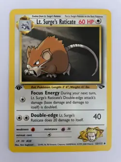 Pokemon 1st Ed. Gym Challenge Set UN-COMMON Lt. Surge's Raticate 53/132 - NM - Image 1