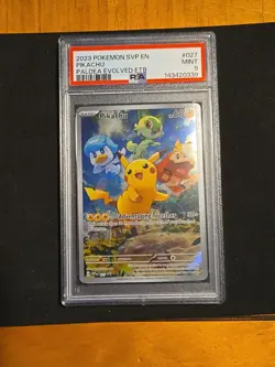 PSA 9 MINT Pikachu Paldea Evolved ETB Promo Full Art Holo 2023 Pokemon SVP 027 - Image 1
