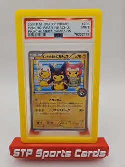 2015 POKEMON JPN XY PROMO PIKACHU MEGA CAMPAIGN PONCHO-WEARING PIKACHU PSA 9 - Image 1