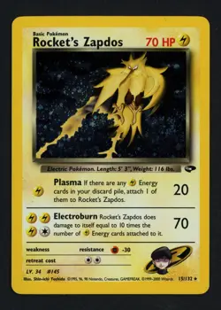 Rocket's Zapdos 15/132 Gym Challenge Unlimited Holo Rare Swirl Pokemon TCG - Image 1