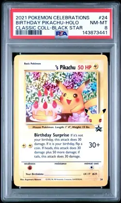 2021 POKEMON CELEBRATIONS BIRTHDAY PIKACHUHOLO CLASSIC COLL-BLACK STAR PSA 8. - Image 1