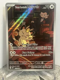 Pokemon TCG Team Rockets Meowth Illustration RARE 203/182 Destined Rivals - Image 1