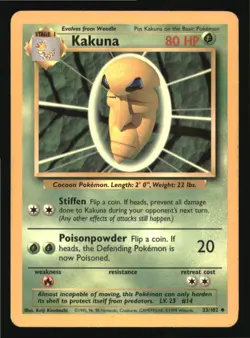 Kakuna 33/102 Uncommon Base Set Unlimited Pokemon Lightly Played - Image 1
