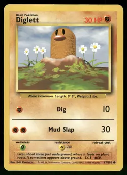Diglett 47/102 Common Base Set Unlimited Pokemon Lightly Played - Image 1