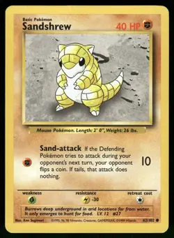 Sandshrew 62/102 Common Base Set Unlimited Pokemon Lightly Played - Image 1