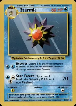 STARMIE 64/102 COMMON BASE SET UNLIMITED POKEMON HP - Image 2