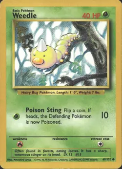 WEEDLE 69/102 COMMON BASE SET UNLIMITED POKEMON MP - Image 2