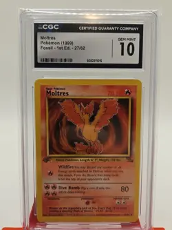 1999 Pokemon Fossil Moltres 1st Edition CGC 10 #27/62 - Image 2