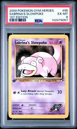 Pokemon TCG 2000 1st Edition Gym Heroes Sabrina's Slowpoke Card 95/132 PSA 6 - Image 1