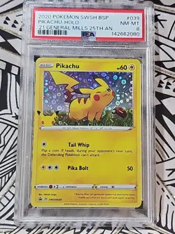 Pikachu-Holo '21 General Mills 25th An. Pokemon Black Star Promo 039 PSA 8 (080) - Image 1