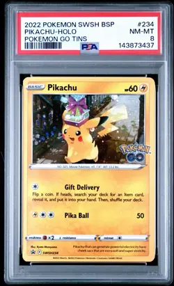 2022 POKEMON SWSH BLACK STAR PROMO #234 PIKACHU-HOLO POKEMON GO TINS PSA 8 - Image 1