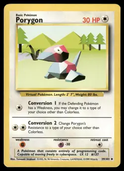 Porygon 39/102 Uncommon Base Set Unlimited Pokemon Lightly Played - Image 1