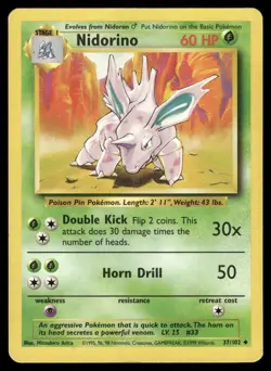 Nidorino 37/102 Uncommon Base Set Unlimited Pokemon Lightly Played - Image 1