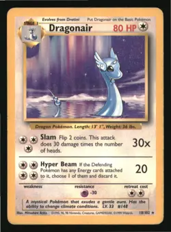 Dragonair 18/102 Rare Base Set Unlimited Pokemon Moderately Played - Image 1