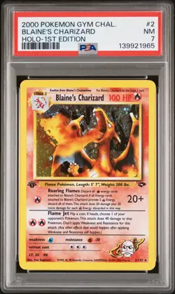 Pokemon Card Blaine's Charizard 1a Edition Holo 002/132 Gym Challenge PSA 7 - Image 1