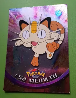 POKEMON Topps Card #52 MEOWTH HOLO Blue Logo MP TV Animation 1999! - Image 1