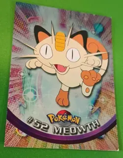 POKEMON Topps Card #52 MEOWTH HOLO Blue Logo MP TV Animation 1999! - Image 3
