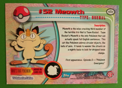 POKEMON Topps Card #52 MEOWTH HOLO Blue Logo MP TV Animation 1999! - Image 4