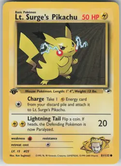 ✰ LT. SURGE'S PIKACHU 81/132 1ST EDITION COMMON GYM HEROES POKEMON ✰ LP - Image 2