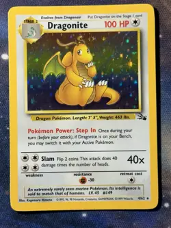 Dragonite 4/62 Fossil Holo Holographic Rare Vintage WOTC 1999 Pokemon LP - Image 1