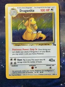 Dragonite 4/62 Fossil Holo Holographic Rare Vintage WOTC 1999 Pokemon LP - Image 3