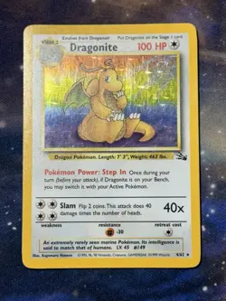 Dragonite 4/62 Fossil Holo Holographic Rare Vintage WOTC 1999 Pokemon LP - Image 4