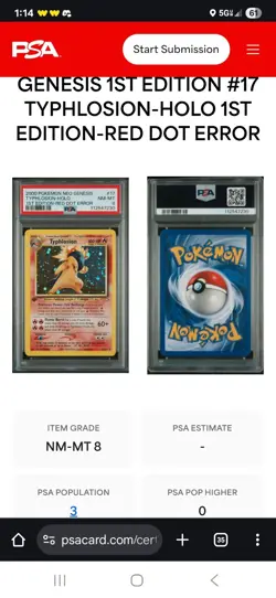 Pokemon Neo Genesis Typhlosion-Holo 1st Edition Red Dot Error PSA 8 POP 4 - Image 3