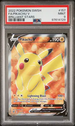 2022 POKEMON SWORD & SHIELD BRILLIANT STARS #157 FULL ART/PIKACHU V PSA 9 - Image 1
