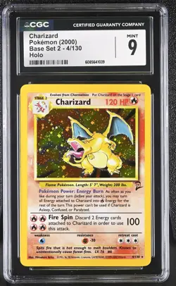 CGC 9 MINT Charizard 2000 Base Set 2 4/130 Holo Pokemon Card - Image 1