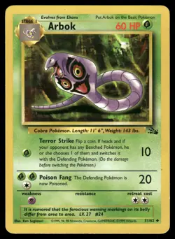 Arbok 31/62 Uncommon Fossil Pokemon Unlimited Lightly Played - Image 1