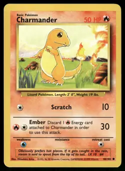 Charmander 46/102 Common Base Set Unlimited Pokemon Lightly Played - Image 1