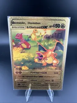 Pokemon Charmander/Charmeleon/Charizard GX Evolution Gold Foil Fan Art - Image 1
