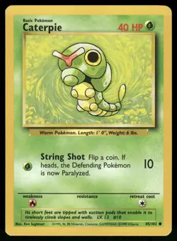 Caterpie 45/102 Common Base Set Unlimited Pokemon Lightly Played - Image 1