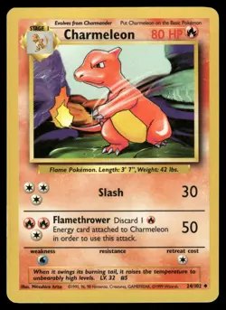 Charmeleon 24/102 Uncommon Base Set Unlimited Pokemon Lightly Played - Image 1