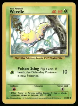 Weedle 69/102 Common Base Set Unlimited Pokemon Moderately Played - Image 1