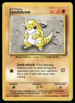 Sandshrew 62/102 Common Base Set Unlimited Pokemon Moderately Played - Image 1