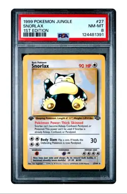 RARE 1999 Pokemon Jungle Snorlax 1st Edition #27 PSA 8 NM-MT - Image 1