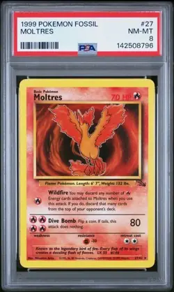 1999 POKEMON FOSSIL #27 MOLTRES PSA 8 - Image 1
