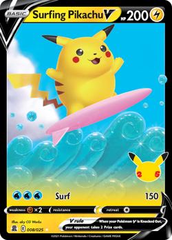 Surfing Pikachu V 008/025 Holo V Rare Celebrations Pokemon NM/M - Image 1