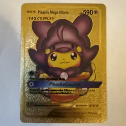 Pokemon Pikachu Mega Altaria Tag Cosplay Poncho Gold Foil Fan Art Collector Card - Image 1