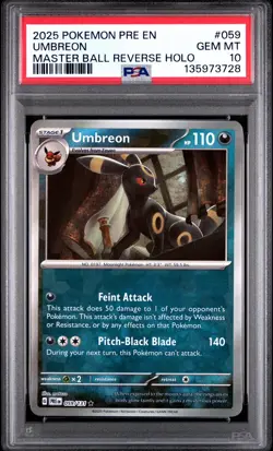 Pokemon TCG Prismatic Evolutions Umbreon Master Ball 059/131 PSA 10 Card - Image 1