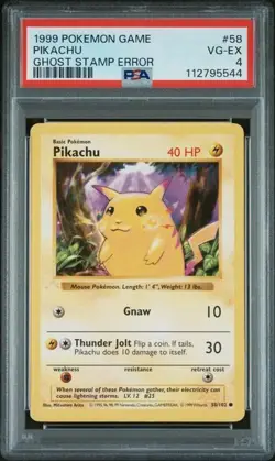 Pokemon 1st Edition, Pikachu, #58 Base Set, Ghost Stamp Error, PSA 4 - Image 1