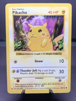 Pokemon TCG Pikachu 58/102 Shadowless Red Cheeks Base Set 1999 WOTC Vintage - Image 1