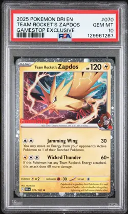 2025 POKEMON DRI EN-DESTINED RIVALS #070 TEAM ROCKET'S ZAPDOS PSA 10 - Image 1