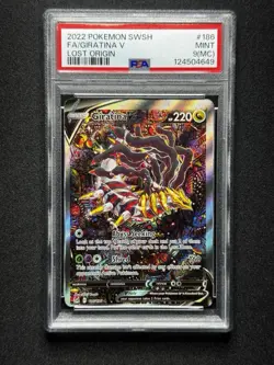 PSA 9 MC Pokemon Giratina V 186 Lost Origin Alt Art MISCUT ERROR + ALIGNMENT DOT - Image 1