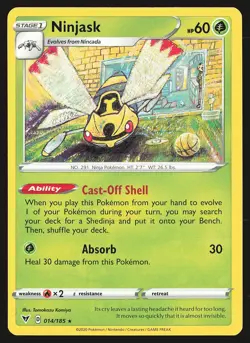 SWSH04: Vivid Voltage Ninjask #014/185 Rare Pokemon Card - Image 1